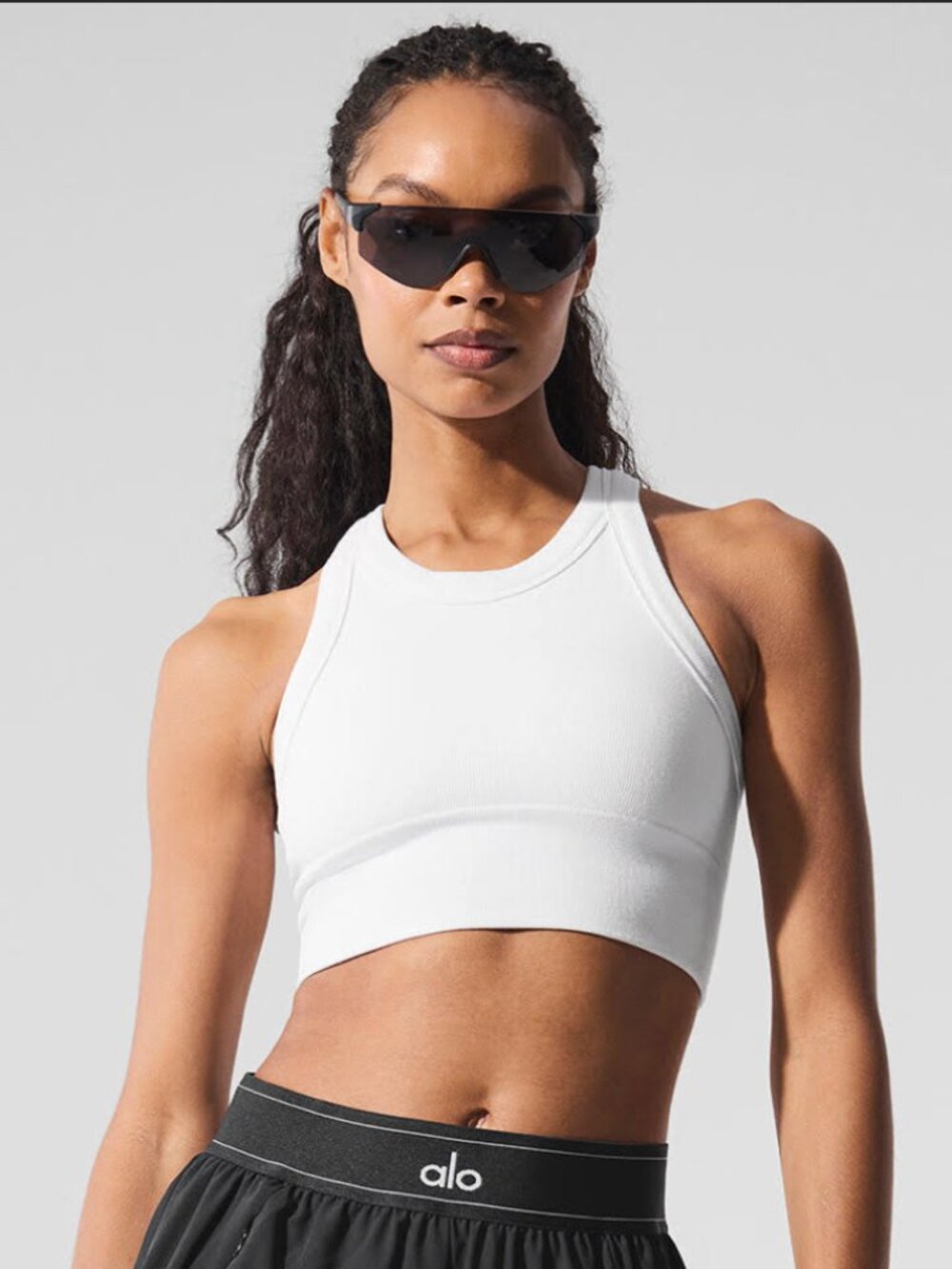Seamless Delight High Neck Bra Tank Top in White | Alo